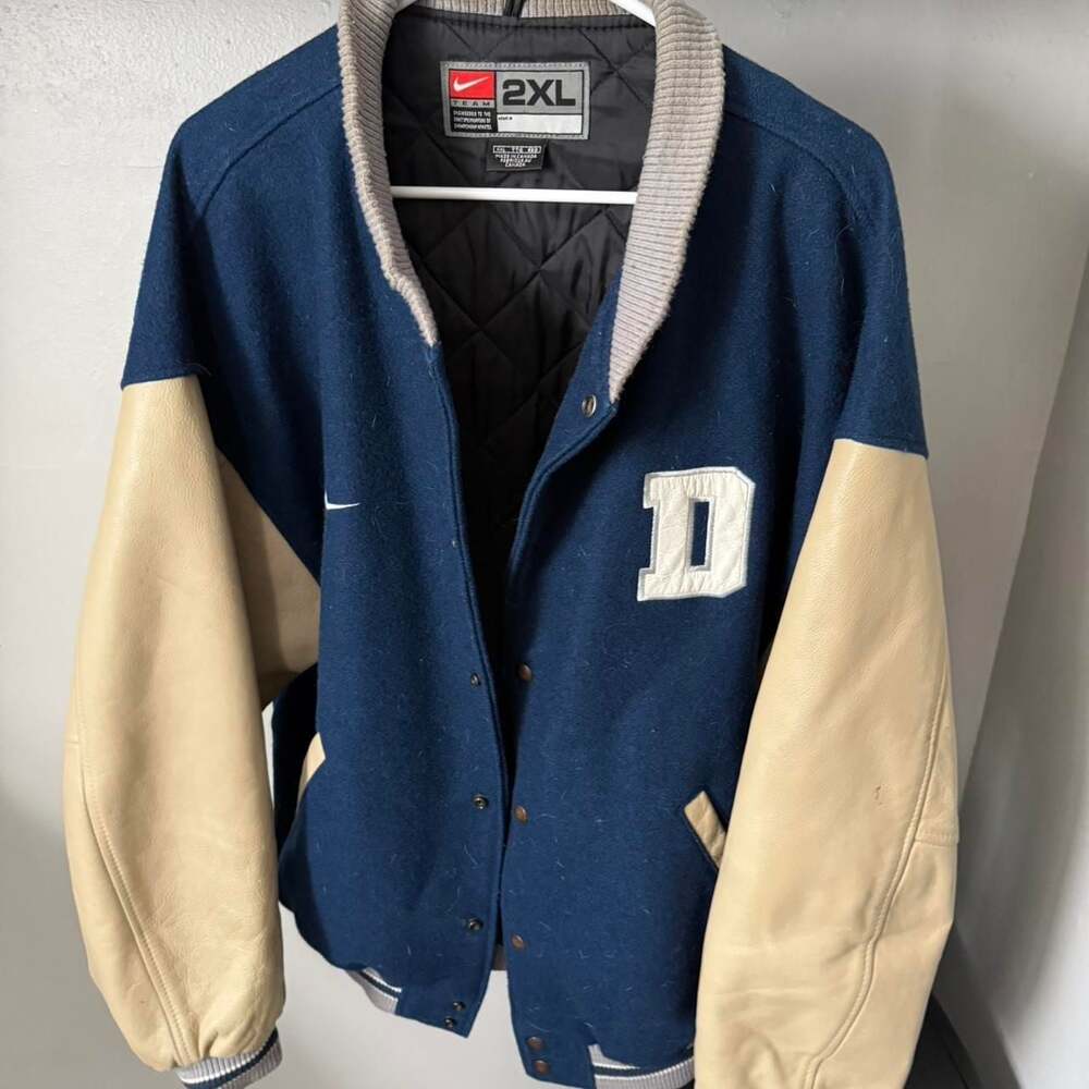 Vintage Nike Dallas Cowboys Navy Wool & Leather Varsity Letterman Jacket XXL
